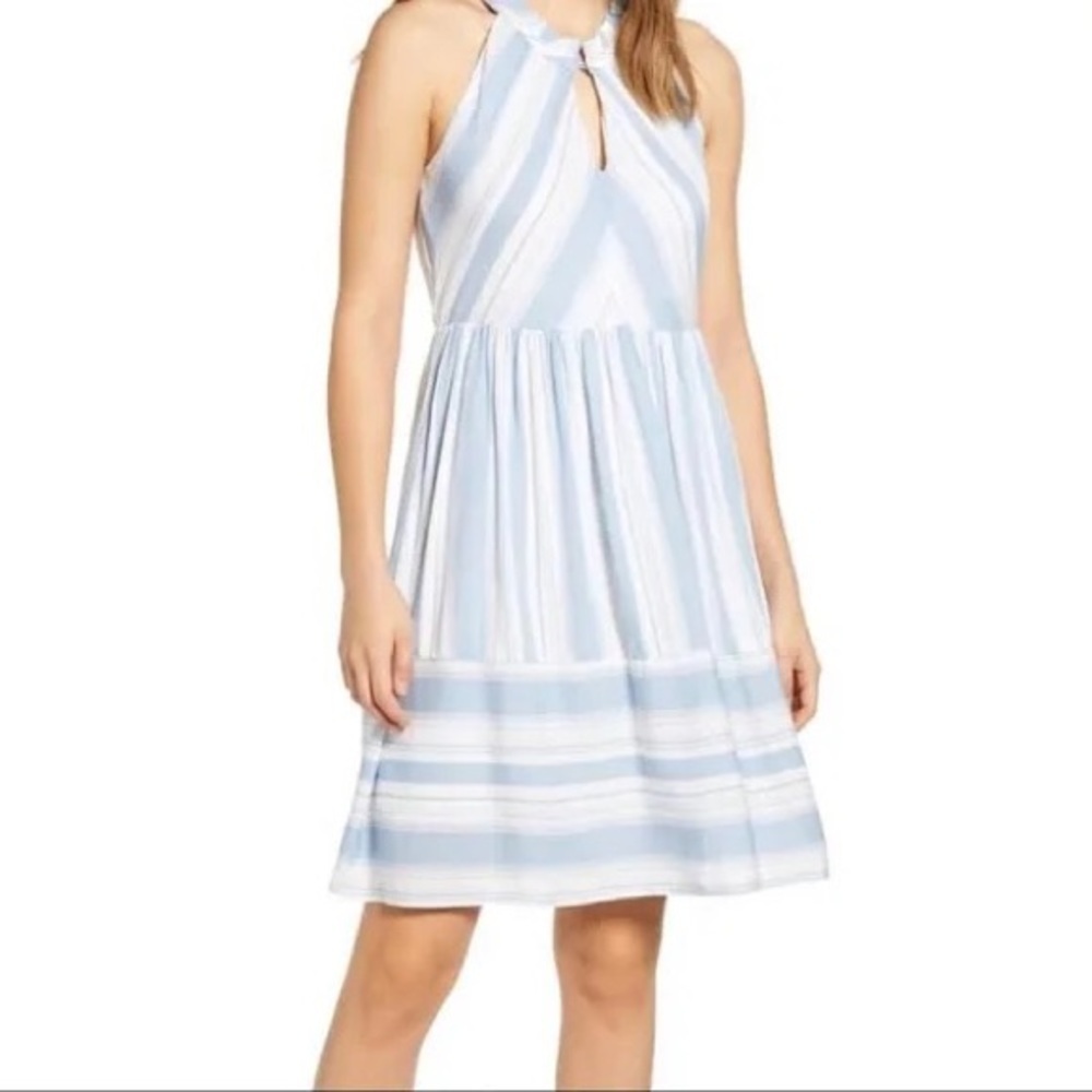 Gibson The Mother Chic blue and white Cape Stripe halter dress size small